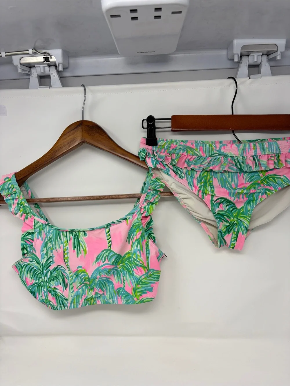 Lilly Pulitzer Girl’s Pink Palm Print Ruffle Bikini Set Size 14